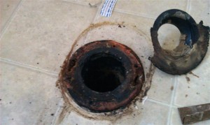 Rusted unsecured closet flange leaky wax seal