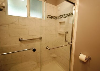 Tile niche grab bars shave shelf